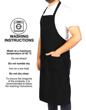 Adjustable Kitchen Apron with Pocket – Black Unisex Chef Apron, 175 g/m² Poly-Viscose - Pamusan.com