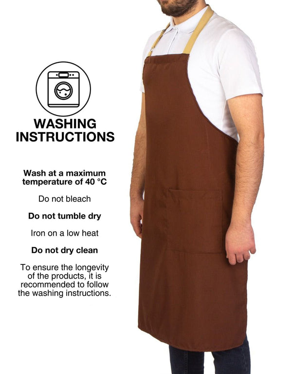 Adjustable Kitchen Apron with Pocket – Brown & Beige Unisex Chef Apron, 175 g/m² Poly-Viscose - Pamusan.com