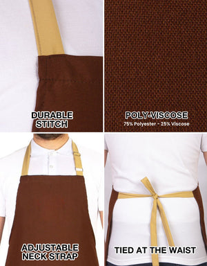 Adjustable Kitchen Apron with Pocket – Brown & Beige Unisex Chef Apron, 175 g/m² Poly-Viscose - Pamusan.com