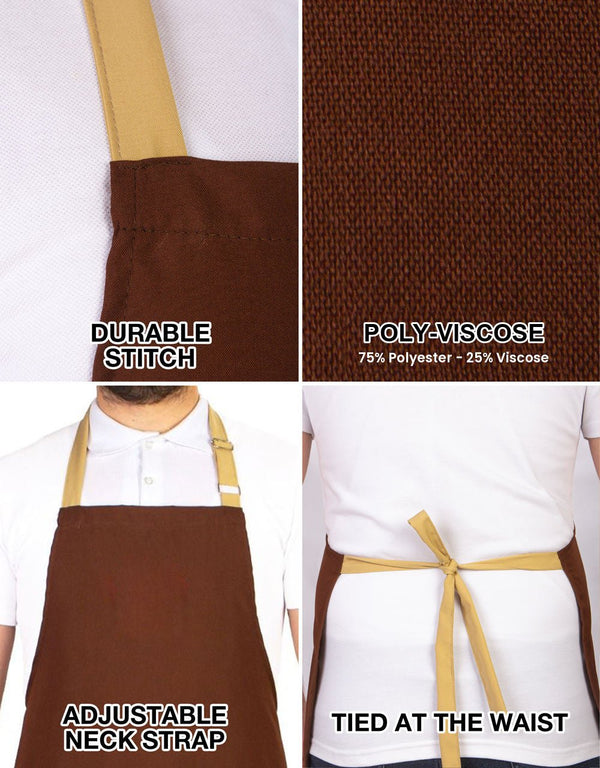 Adjustable Kitchen Apron with Pocket – Brown & Beige Unisex Chef Apron, 175 g/m² Poly-Viscose - Pamusan.com