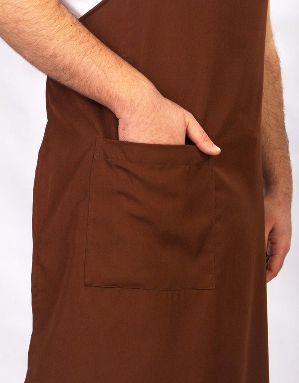Adjustable Kitchen Apron with Pocket – Brown & Beige Unisex Chef Apron, 175 g/m² Poly-Viscose - Pamusan.com
