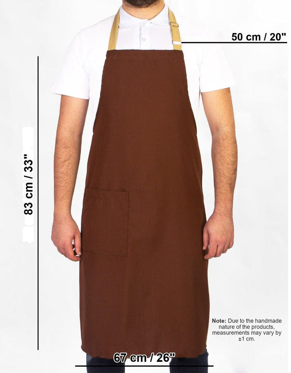 Adjustable Kitchen Apron with Pocket – Brown & Beige Unisex Chef Apron, 175 g/m² Poly-Viscose - Pamusan.com
