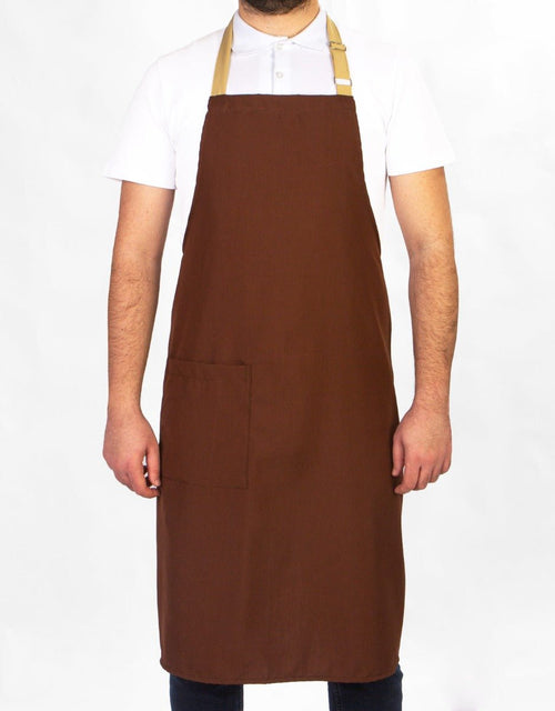 Adjustable Kitchen Apron with Pocket – Brown & Beige Unisex Chef Apron, 175 g/m² Poly-Viscose - Pamusan.com