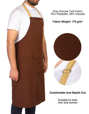 Adjustable Kitchen Apron with Pocket – Brown & Beige Unisex Chef Apron, 175 g/m² Poly-Viscose - Pamusan.com