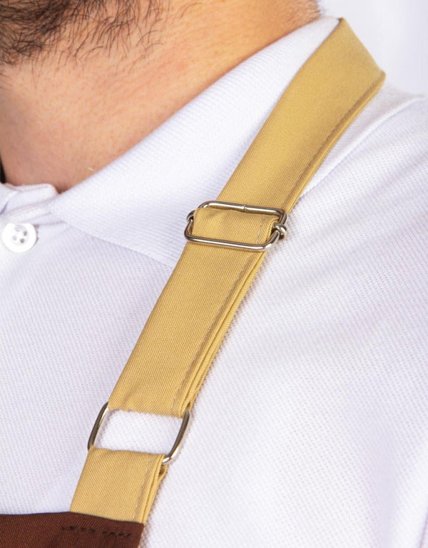 Adjustable Kitchen Apron with Pocket – Brown & Beige Unisex Chef Apron, 175 g/m² Poly-Viscose - Pamusan.com