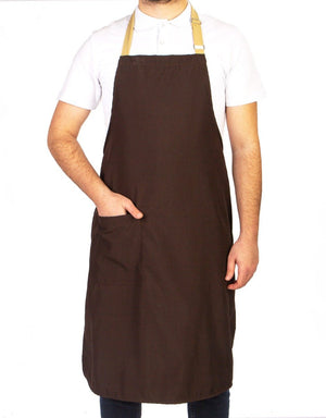 Adjustable Kitchen Apron with Pocket – Dark Brown & Beige Unisex Chef Apron, 175 g/m² Poly-Viscose - Pamusan.com