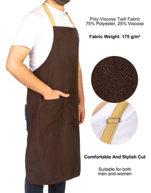 Adjustable Kitchen Apron with Pocket – Dark Brown & Beige Unisex Chef Apron, 175 g/m² Poly-Viscose - Pamusan.com