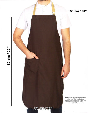 Adjustable Kitchen Apron with Pocket – Dark Brown & Beige Unisex Chef Apron, 175 g/m² Poly-Viscose - Pamusan.com