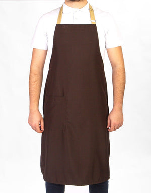 Adjustable Kitchen Apron with Pocket – Dark Brown & Beige Unisex Chef Apron, 175 g/m² Poly-Viscose - Pamusan.com