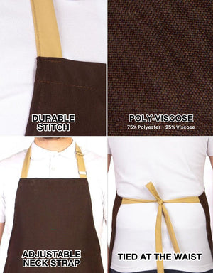 Adjustable Kitchen Apron with Pocket – Dark Brown & Beige Unisex Chef Apron, 175 g/m² Poly-Viscose - Pamusan.com