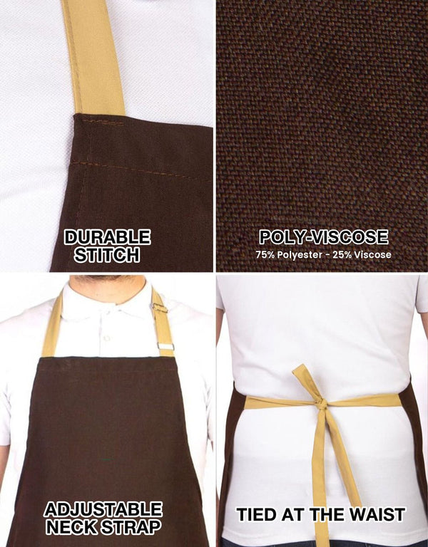 Adjustable Kitchen Apron with Pocket – Dark Brown & Beige Unisex Chef Apron, 175 g/m² Poly-Viscose - Pamusan.com