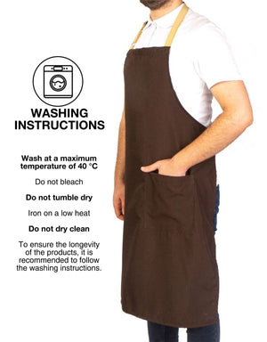 Adjustable Kitchen Apron with Pocket – Dark Brown & Beige Unisex Chef Apron, 175 g/m² Poly-Viscose - Pamusan.com