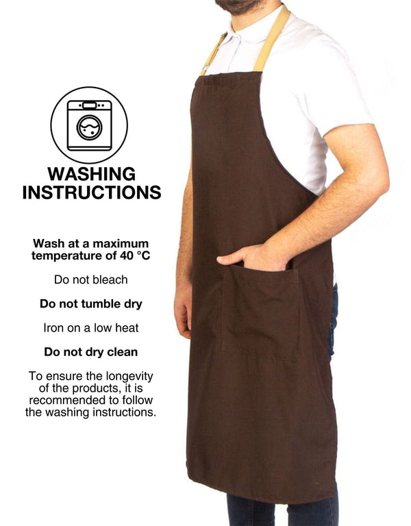 Adjustable Kitchen Apron with Pocket – Dark Brown & Beige Unisex Chef Apron, 175 g/m² Poly-Viscose - Pamusan.com