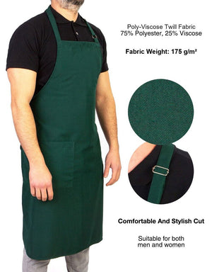 Adjustable Kitchen Apron with Pocket – Green Unisex Chef Apron, 175 g/m² Poly-Viscose - Pamusan.com