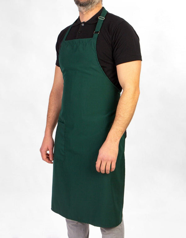 Adjustable Kitchen Apron with Pocket – Green Unisex Chef Apron, 175 g/m² Poly-Viscose - Pamusan.com
