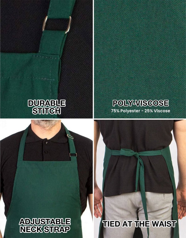Adjustable Kitchen Apron with Pocket – Green Unisex Chef Apron, 175 g/m² Poly-Viscose - Pamusan.com
