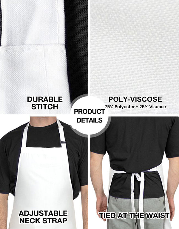 Adjustable Kitchen Apron with Pocket – White Unisex Chef Apron, 175 g/m² Poly-Viscose - Pamusan.com
