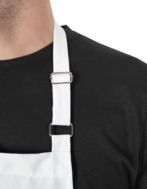 Adjustable Kitchen Apron with Pocket – White Unisex Chef Apron, 175 g/m² Poly-Viscose - Pamusan.com