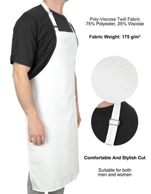 Adjustable Kitchen Apron with Pocket – White Unisex Chef Apron, 175 g/m² Poly-Viscose - Pamusan.com