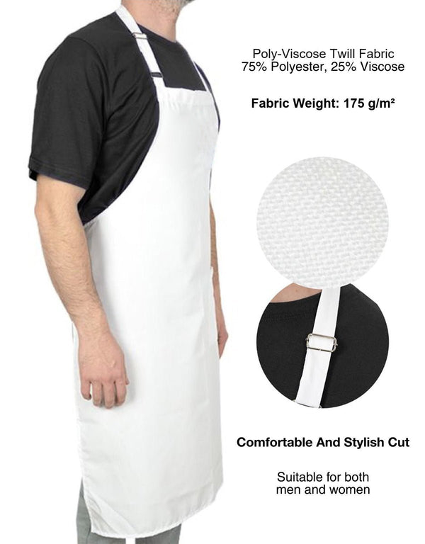 Adjustable Kitchen Apron with Pocket – White Unisex Chef Apron, 175 g/m² Poly-Viscose - Pamusan.com
