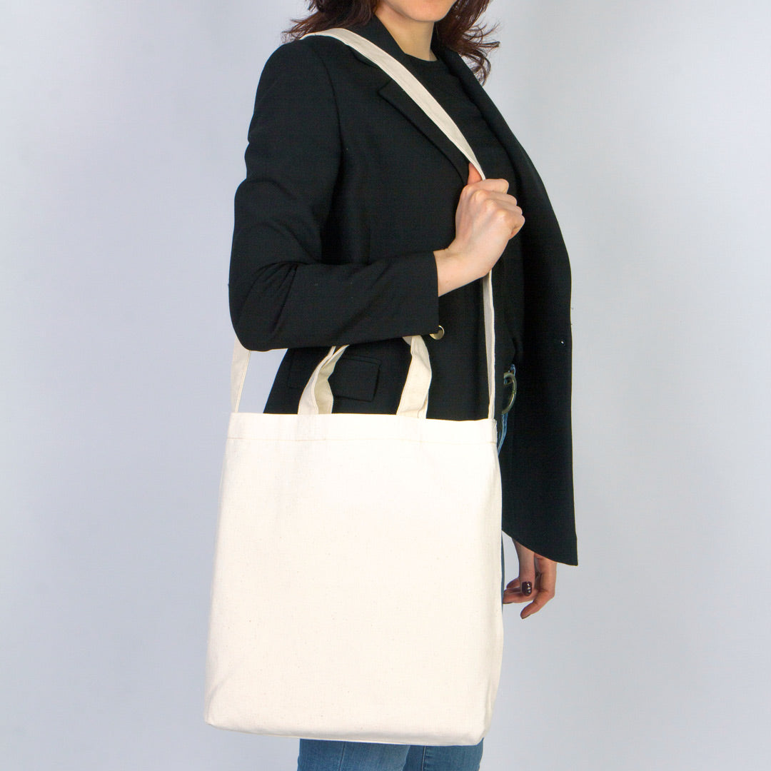 Large Canvas Tote Bag with Long Strap & Short Handles – Natural Cotton Shopping Bag