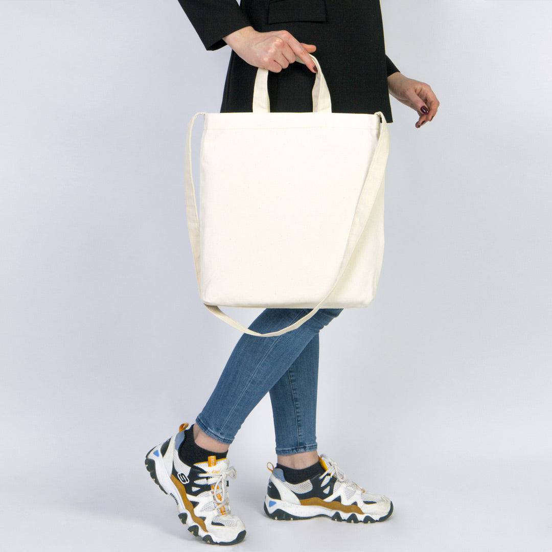 Large Canvas Tote Bag with Long Strap & Short Handles – Natural Cotton Shopping Bag