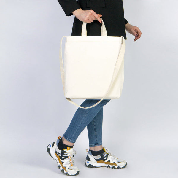 Large Canvas Tote Bag with Long Strap & Short Handles – Natural Cotton Shopping Bag