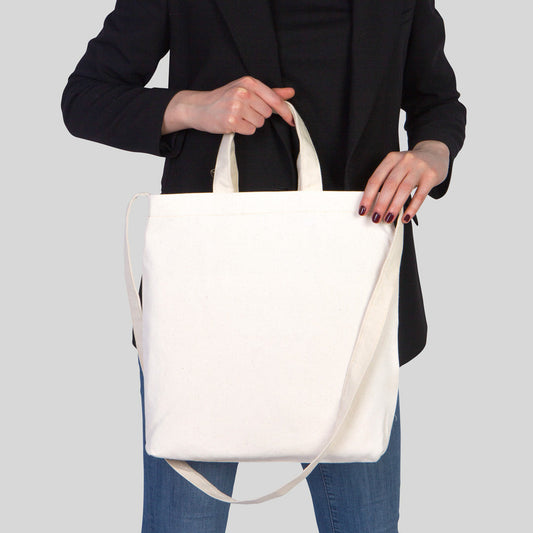 Large Canvas Tote Bag with Long Strap & Short Handles – Natural Cotton Shopping Bag
