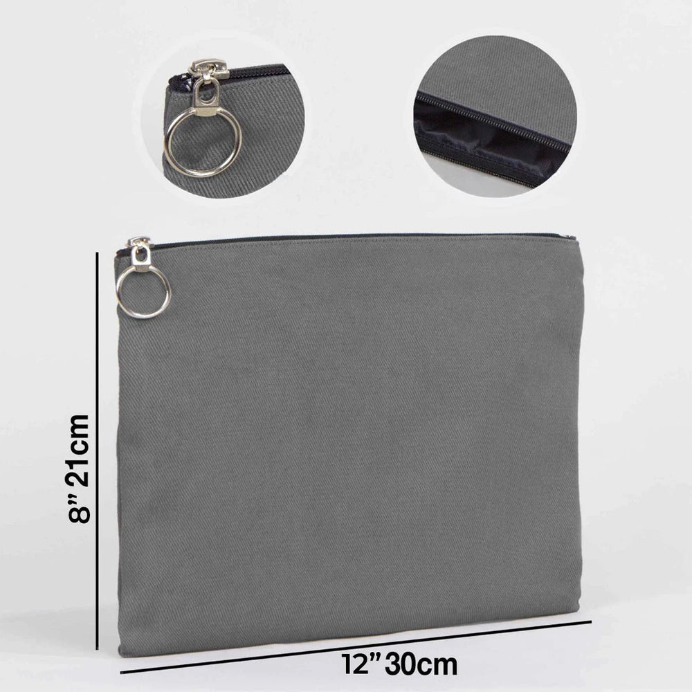 Anthracite Cotton Zippered Clutch Pouch – 12" × 8" (30 × 21 cm) – 10 oz Fabric - Pamusan.com