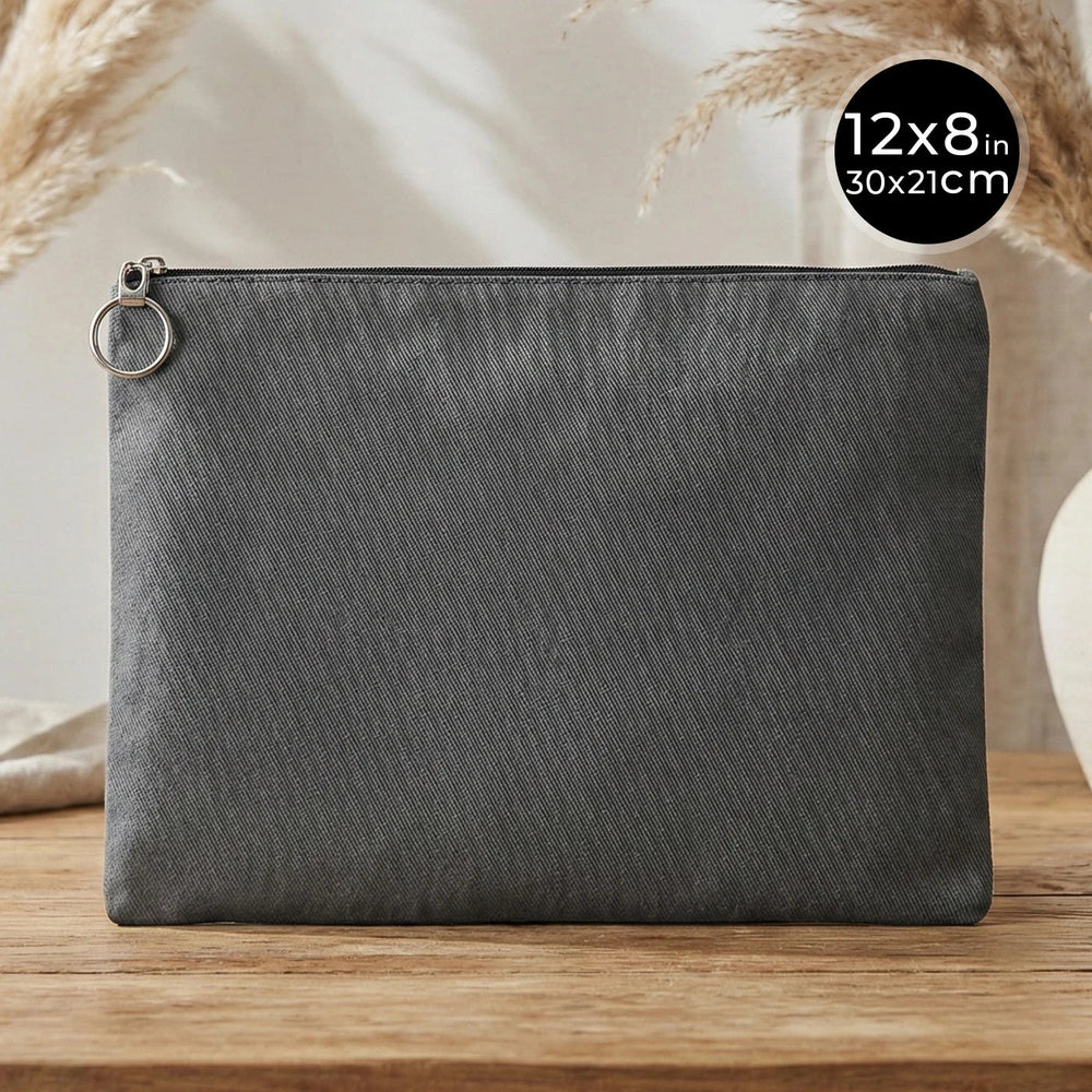 Anthracite Cotton Zippered Clutch Pouch – 12" × 8" (30 × 21 cm) – 10 oz Fabric - Pamusan.com
