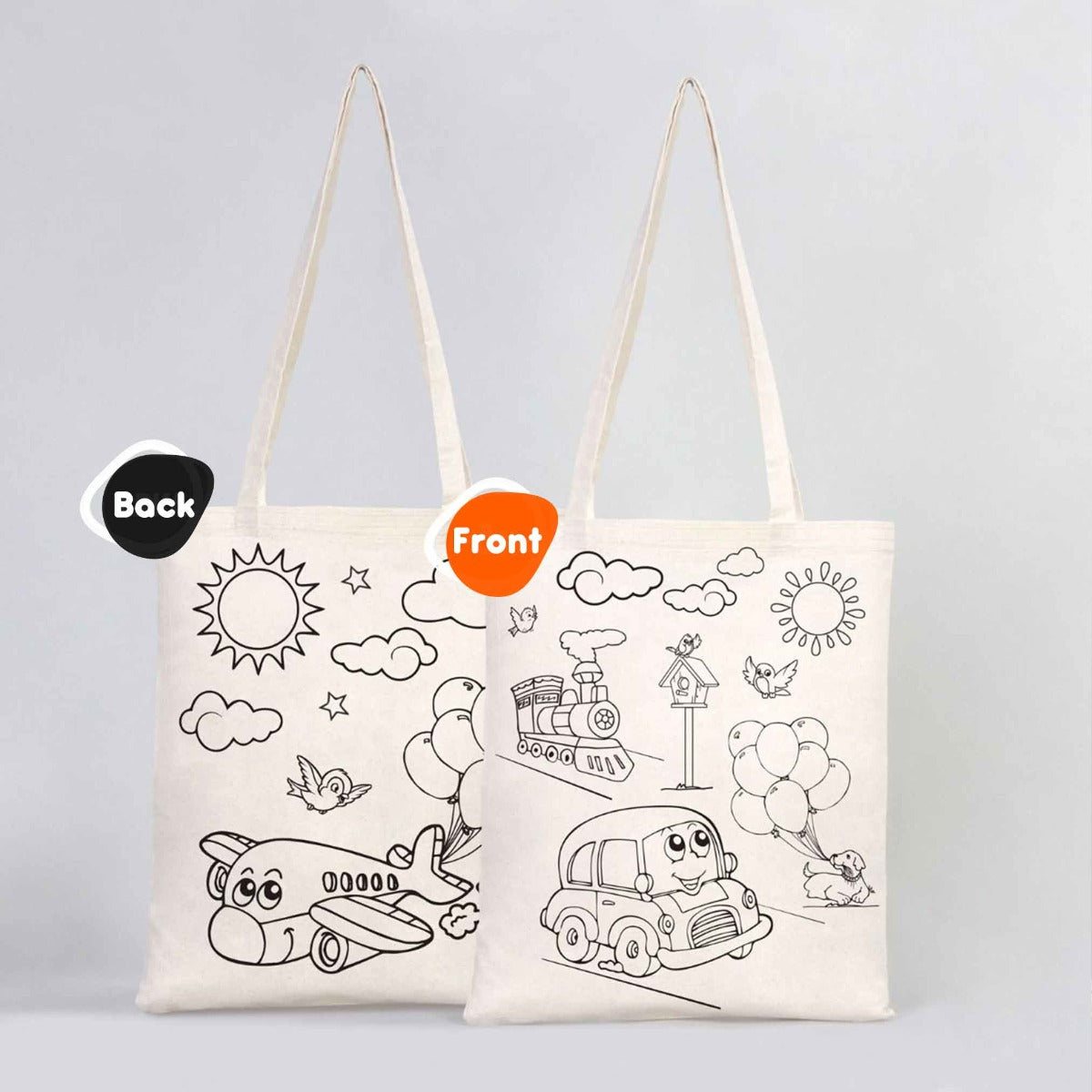 Bammerz Dyeable Cotton Bag 14"W x 16"H (35 cm x 40 cm)  - Car and Plane - NO PENCİL İNCLUDED