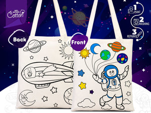 Astronaut & Zeppelin Coloring Bag 14"W X 16"H (35x40 cm) Cotton Handle - Pamusan.com