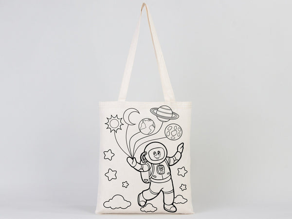 Astronaut & Zeppelin Coloring Bag 14"W X 16"H (35x40 cm) Cotton Handle - Pamusan.com