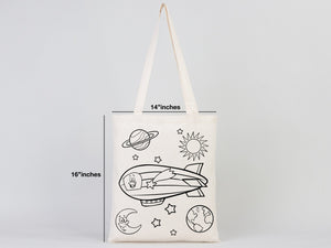 Astronaut & Zeppelin Coloring Bag 14"W X 16"H (35x40 cm) Cotton Handle - Pamusan.com