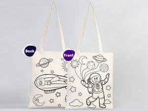 Astronaut & Zeppelin Coloring Bag 14"W X 16"H (35x40 cm) Cotton Handle - Pamusan.com