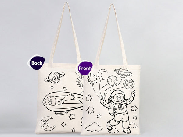 Astronaut & Zeppelin Coloring Bag 14"W X 16"H (35x40 cm) Cotton Handle - Pamusan.com