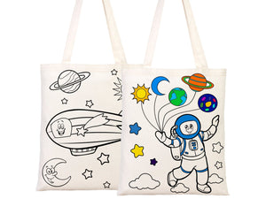Astronaut & Zeppelin Coloring Bag 14"W X 16"H (35x40 cm) Cotton Handle - Pamusan.com