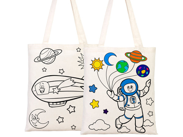 Astronaut & Zeppelin Coloring Bag 14"W X 16"H (35x40 cm) Cotton Handle - Pamusan.com
