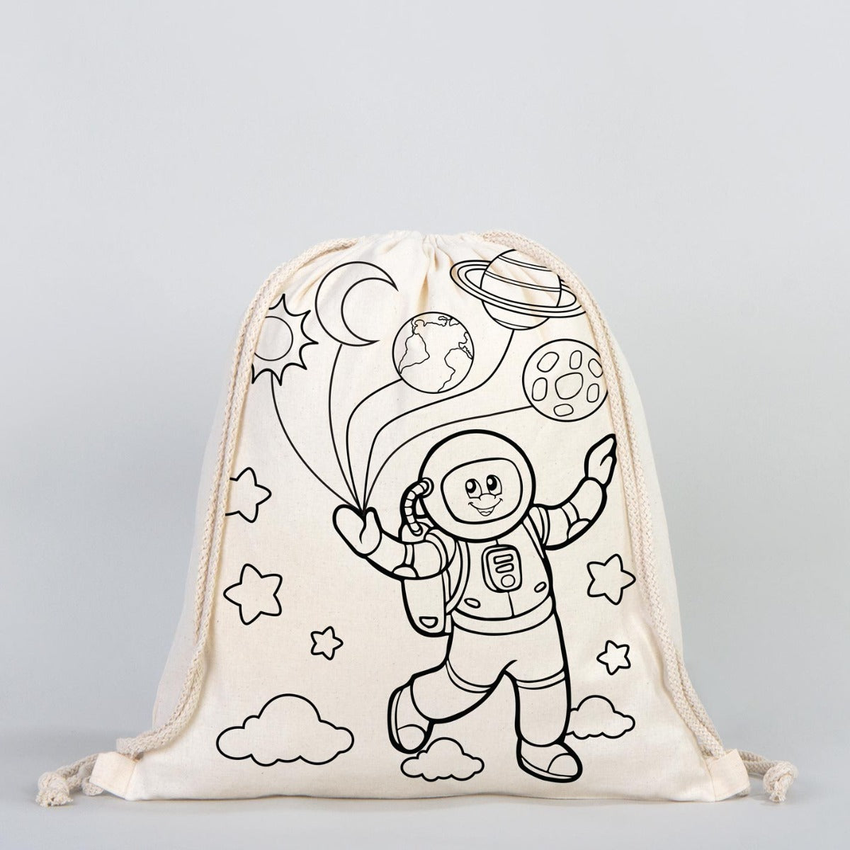 Drawstring Backpack Astronaut and Zeppelin Coloring Bags for Kids -14" W x 16" H (35x40 cm)