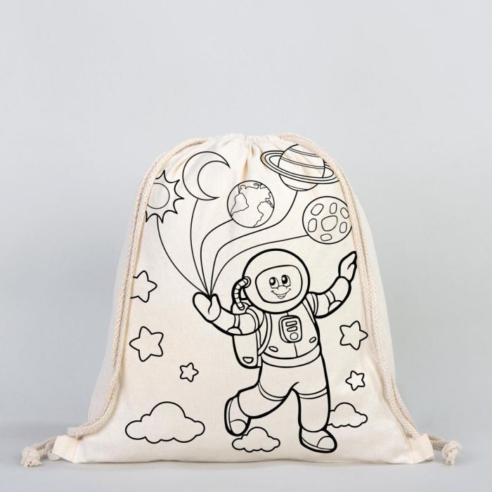 Drawstring Backpack Dyeable Drawstring Backpack 14" W x 16" H  (35x40 cm) & Felt-tip Pen - Zeplin & Astronaut) & Felt-tip Pen - Zeplin & Astronaut