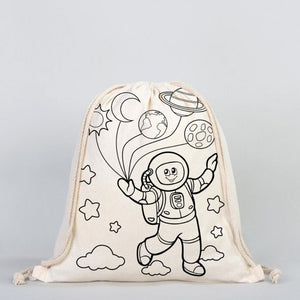 Drawstring Backpack Dyeable Drawstring Backpack 14" W x 16" H  (35x40 cm) & Felt-tip Pen - Zeplin & Astronaut) & Felt-tip Pen - Zeplin & Astronaut