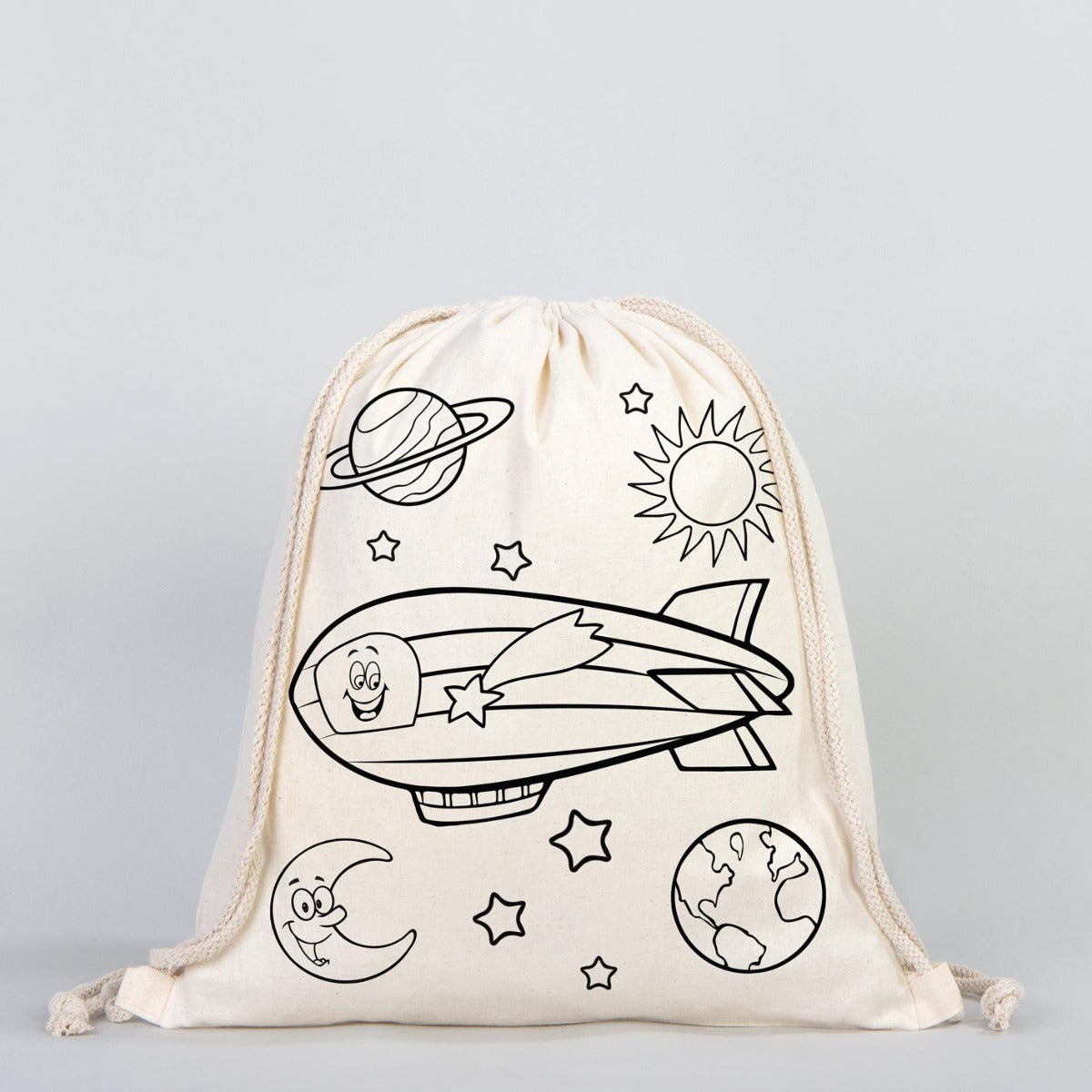 Drawstring Backpack Astronaut and Zeppelin Coloring Bags for Kids -14" W x 16" H (35x40 cm)