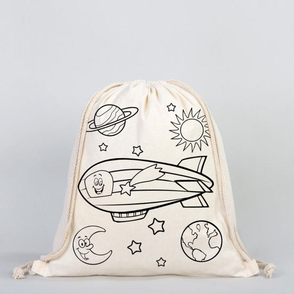 Drawstring Backpack Dyeable Drawstring Backpack 14" W x 16" H  (35x40 cm) & Felt-tip Pen - Zeplin & Astronaut) & Felt-tip Pen - Zeplin & Astronaut