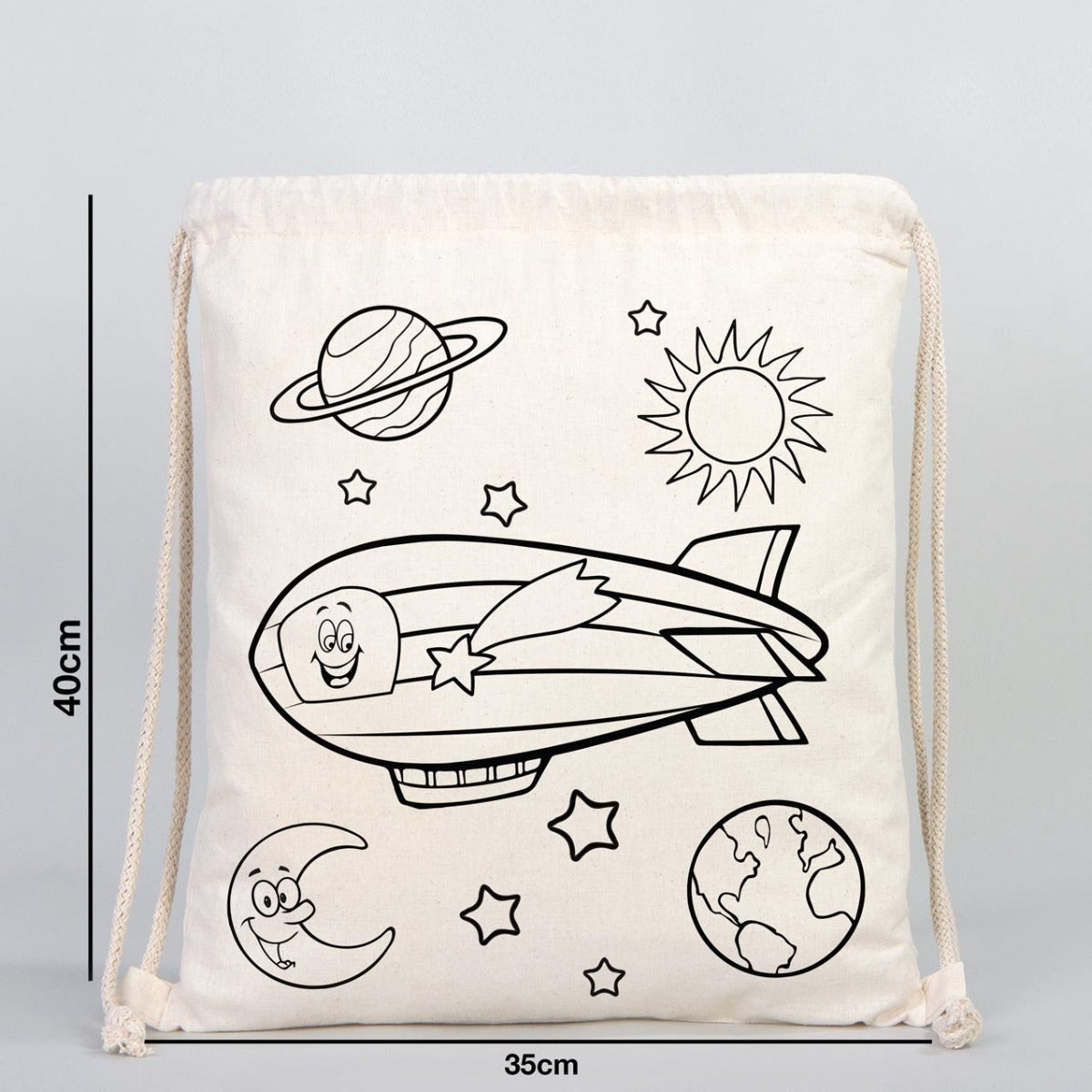 Drawstring Backpack Astronaut and Zeppelin Coloring Bags for Kids -14" W x 16" H (35x40 cm)