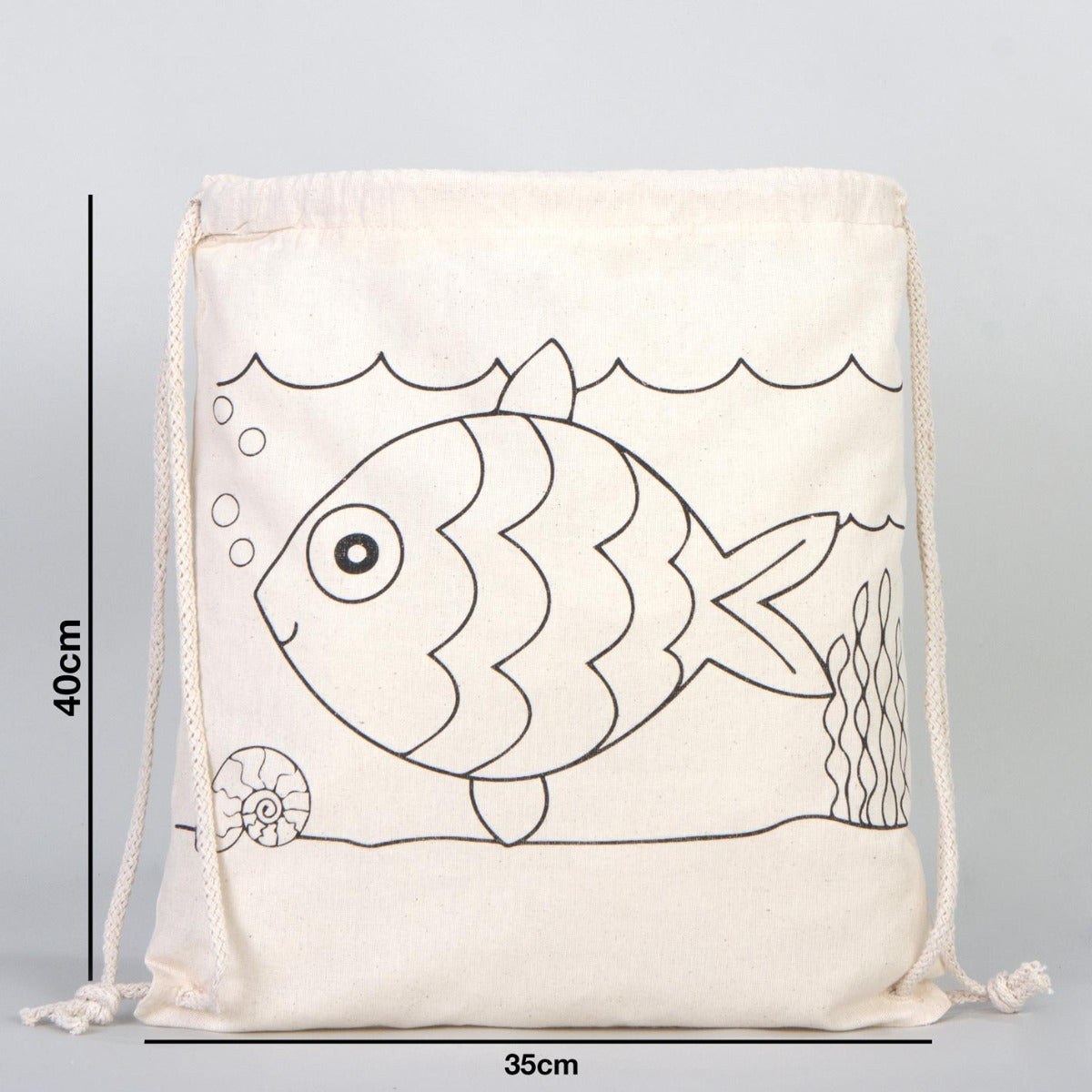 Drawstring Backpack Fish and Boat Coloring Bags for Kids - 14" W x 16" H  (35x40 cm)