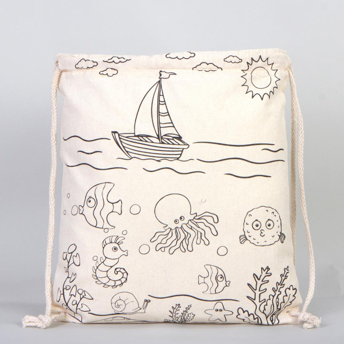 Drawstring Backpack Fish and Boat Coloring Bags for Kids - 14" W x 16" H  (35x40 cm)