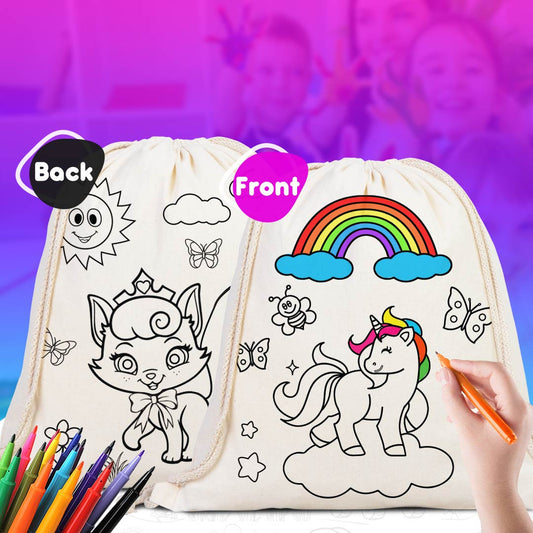 Drawstring Backpack Unicorn and Cat Coloring Bags for Kids - 14" W x 16" H  (35x40 cm)