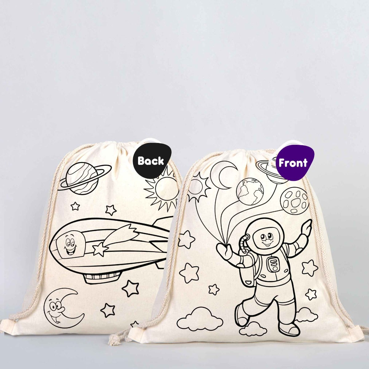 Drawstring Backpack Astronaut and Zeppelin Coloring Bags for Kids -14" W x 16" H (35x40 cm)