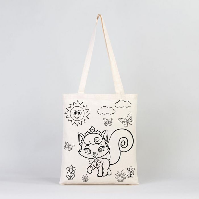 Dyeable Tote Bag 14" W x 16" H (35cm x 40cm) & Felt-tip Pen - Cat & Unicorn
