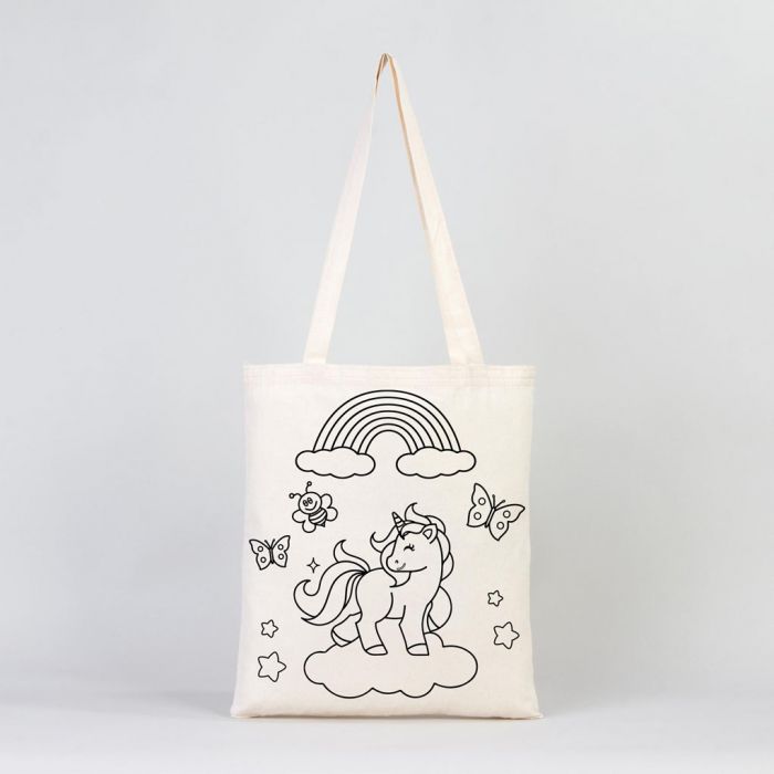 Dyeable Tote Bag 14" W x 16" H (35cm x 40cm) & Felt-tip Pen - Cat & Unicorn